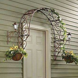 Elegant Iron Arched Trellis With Swirl Design For Outdoor Plant Decor And Wall Hanging - Product Image 1