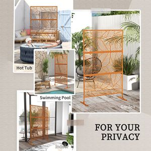 6.5FT Metal Outdoor Privacy <b>Screen</b> Divider with <b>Leaf</b> Design Easily Assembled WPC Frame Garden Fence Brown Decorative Stand - Product Image 6