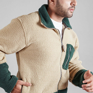 Men's Color Blocking <b>Fleece</b> <b>Jacket</b> Stand Collar Zipper Front <b>Thick</b> Sherpa Lining Casual Winter Wear Regular Length - Product Image 2