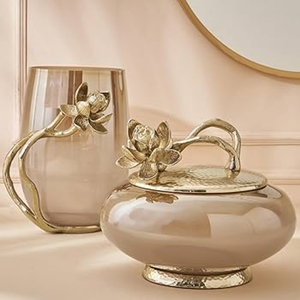 High Standard Quality Glass Made Home Hotel Luxury Food Serving Bowl Kitchenware With Gold Plated Flowers Design Top <b>Lid</b> & Base - Product Image 1