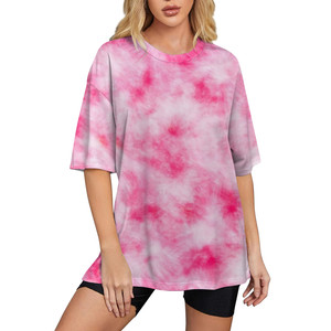 Camiseta Oversize de Mujer con Estampado Tie-Dye, Manga Tres Cuartos, Cuello Redondo, Ajuste Holgado, Transpirable, de Poliéster Tejido, Top de Verano - Product Image 1