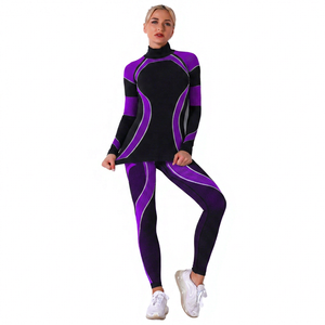 Ensemble de yoga imprimé, haut à col zippé à manches longues et legging taille mi-haute, deux pièces, extensible, respirant, avec dentelle sur le devant, pour le fitness - Product Image 5