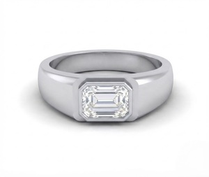Natural Emerald Cut Diamond D VVS1 18K White Gold Bezel Signet <b>Ring</b> <b>Men</b> Women Luxury Fine Jewelry - Product Image 2