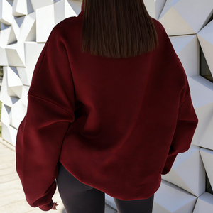 <b>Women's</b> Custom Mock Neck Pullover Sweatshirt High Quality Cotton Fleece Patch Embroidery Casual Streetwear <b>Top</b> - Product Image 2
