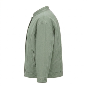 เสื้อแจ็คเก็ตเดนิมสีเขียวเซจสำหรับผู้ชายแบบสั่งทำ ผู้ผลิตขายส่ง OEM ปักลาย คอตั้ง สไตล์วินเทจ ผ้าแคนวาส บอมเบอร์ เสื้อคลุม - Product Image 4