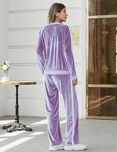 Conjunto de chándal de terciopelo morado para mujer, de otoño, con cremallera, transpirable, de dos piezas, de velour, de gran venta - Product Image 3