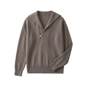 Pull à capuche côtelé marron pour homme, à manches longues, fermeture boutonnée, anti-boulochage, décontracté, automne, logo sur le devant - Product Image 1