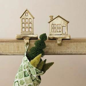 Metal House Shaped <b>Christmas</b> <b>Stocking</b> Holders Gold Decorative Hooks for Holiday Display - Product Image 1