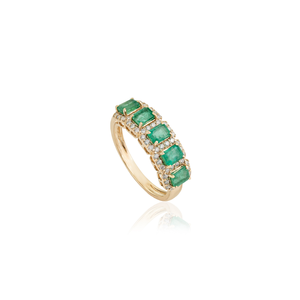 Anillo de Media Eternidad con Halo de Oro Amarillo Real K14 con Esmeraldas y Diamantes de Alta Calidad, Precio al por Mayor, Fabricante de Joyería - Product Image 3