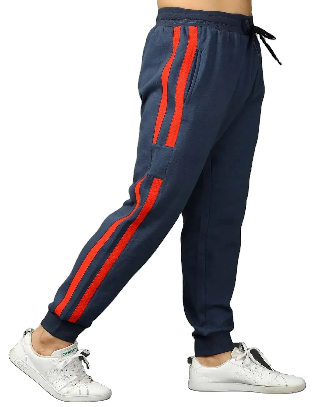 Jogging Pant Men's Fashion Fleece Trouser Blue & Red Stripe Sweat pants with Custom Logo Printed