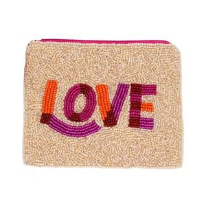 LOVE Colorful Round Coin <b>Purse</b> Beaded Hand Embroidery Soft Fabric Zipper Closure <b>Small</b> Fashion Multi-Purpose Bag Attached Sling - Product Image 1