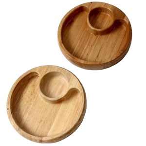 Vente chaude plateau à copeaux de bois d'acacia et trempette avec bol en céramique élégant plateau de service rond pour collations et trempettes - Product Image 1