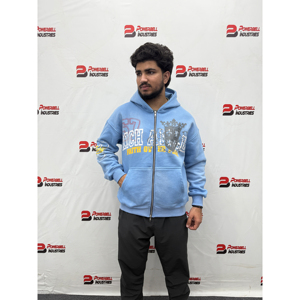Sweat à capuche unisexe imprimé en coton 100% bleu ciel de qualité supérieure à séchage rapide, manches longues, avec logo sur le devant - Product Image 1
