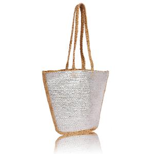 Wholesale 2026 Trendy Silver Printed Braided Jute <b>Handbag</b> Custom Logo Handmade Party Tote for Women Shopping Bag - Product Image 1