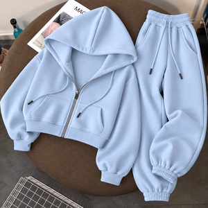 2026 <b>Women</b>’s Light Blue Zip Up Hoodie <b>Jogger</b> Set Two Piece <b>Fleece</b> Tracksuit Casual Sportswear Sweat Suit Wholesale - Product Image 1