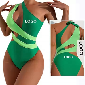 2025 une épaule une pièce maillot de bain femmes ventre contrôle maillots de bain femmes Sexy chaud à lacets coupe haute contraste couleur - Product Image 1