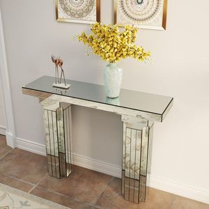 Modern Rectangle <b>Silver</b> Mirror <b>Console</b> <b>Table</b> Wide Bling Entryway Desk for Living Room Sofa <b>Table</b> Self Standing - Product Image 3