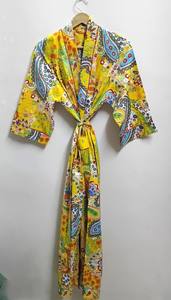 Bata Kimono 100% Algodón – Bata Kimono Larga Hecha a Mano con Estampado de Bloques para Mujer – Bata Ligera para Descansar con Cinturón - Product Image 4