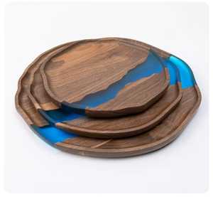 Wood Epoxy Resin Decorative Breakfast Serving Storage Tray With Metal Handles Turtle Engraving For Home Hotel <b>Coffee</b> <b>Table</b> Decor - Product Image 5