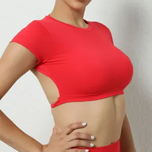 Top deportivo para mujer con LOGO personalizado, de secado rápido, sin espalda, tipo crop, para fitness, gimnasio, yoga y entrenamiento. - Product Image 4