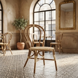 New Modern Minimalist Bistro Dining <b>Chair</b> Teak Wood Frame Natural Rattan Side <b>Chair</b> French Cafe Restaurant Seating Loop Back - Product Image 3