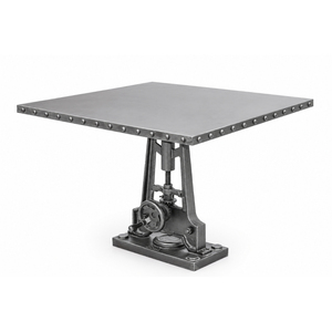 Mesa Auxiliar Industrial Ajustable de Metal con Elevación por Manivela, Mesa de Centro Cuadrada Estilo Industrial - Product Image 1