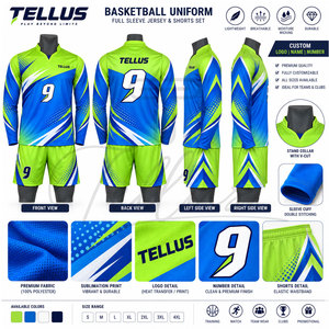 Uniformes de Baloncesto Personalizados de Alta Calidad, 100% Poliéster, Transpirables, de Secado Rápido, con Estampado Sublimado, Cuello en V, Manga Larga, para Hombre - Product Image 6