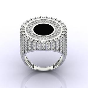 Luxury Women's <b>Cocktail</b> <b>Ring</b> 18K Solid <b>Gold</b> Moissanite Round Brilliant Cut Pave Setting Geometric Design Party Jewelry - Product Image 1