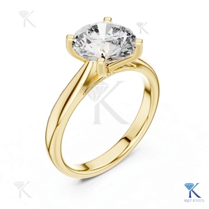 Bague de fiançailles solitaire en diamant de laboratoire taille ronde, 4 griffes, bord fin, en or massif, bijoux de mariée raffinés pour femme, cadeau B2B - Product Image 4