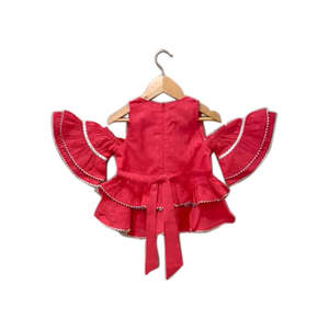 Ensemble Lehenga en coton orné pour filles, jaune corail, manches courtes, tenue ethnique de fête, tenue festive indienne élégante, Twisha - Product Image 3