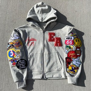 Custom Factory Manufacture High Quality Distressed Embroidery <b>Tracksuit</b> For Men Heavyweight 100% Cotton Patch Logo <b>Tracksuits</b> - Product Image 3