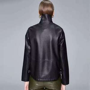 Women's PU Leather Motorcycle Jacket (<b>3</b> Colors) Biker Style with Zip Pockets Short Coat Finished for Winter - Product Image 2
