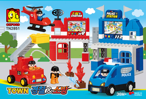 Ensemble de gros blocs de construction OXFORD TODDLER Police et caserne de pompiers TN2851, à partir de 38 mois, fabriqué en Corée, avec figurines - Product Image 2