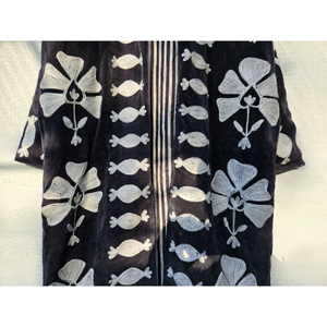 Black Velvet Embroidered Long Jacket Floral Pattern <b>Open</b> Front Women Vintage casual Outerwear Vintage Casual Coat gift for her - Product Image 5