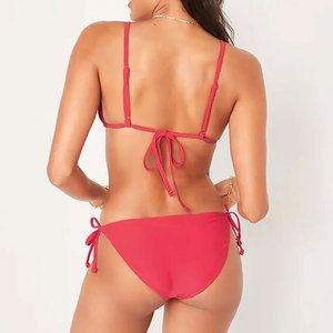 Women Solid Color Bikini Set Triangle Bra Tie Side Bottom Spandex Nylon Stretch Regular Fit - Product Image 3