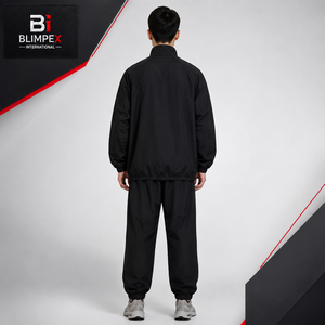 Survêtement vintage pour homme en nylon solide avec fermeture éclair, taille élastique et poches latérales pleine longueur - Product Image 3