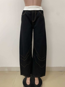 Jean en denim délavé foncé pour homme, coupe décontractée ample à jambe large, taille mi-haute, léger, style urbain original - Mode Printemps/Été/Automne/Hiver - Product Image 4