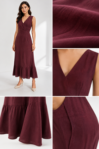 Robe d'été décontractée pour femme, 100 % coton, sans manches, longueur ras du sol, silhouette droite, col en V, tissu tissé à la main, design simple - Product Image 5