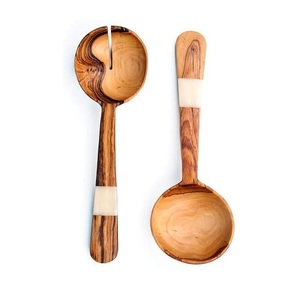 Hot Selling Gorgeous Tableware Salad Server Large Spoon and Fork <b>Set</b> of 2-Pcs Resin Handle Mini Salad Server Wooden <b>Flatware</b> <b>Set</b> - Product Image 1