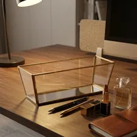 Plateau de rangement rectangulaire en métal avec cadre en laiton, finition laquée, design moderne, organisateur de bijoux, à poser sur table, compartiment unique