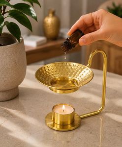 Brass Aromatherapy Perfume Lamp <b>with</b> Candle Holder for Essential Oil <b>Diffusion</b> All Season Use - Product Image 4
