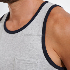 Vêtements de sport pour hommes en gros avec logo personnalisé, débardeurs de course en coton doux et amples avec poche - Product Image 3