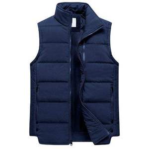 Chaleco Acolchado Azul Marino para Hombre, Cuello Alto, Cierre de Cremallera, Cortavientos, Ropa de Invierno Informal, Sin Mangas - Product Image 1