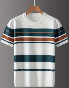 เสื้อยืดเด็กผู้ชาย แขนสั้น คอกลม ลายทางสีสันสดใส ดีไซน์ทันสมัย ใส่สบายสำหรับฤดูร้อน ผลิตจากโพลีเอสเตอร์/คอตตอน 180 กรัม ผลิตในบังกลาเทศ - Product Image 1