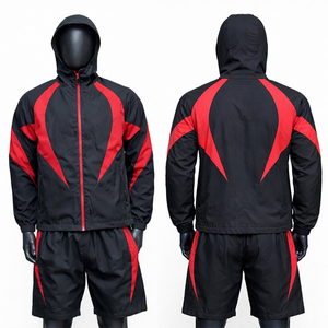 Ensemble de survêtement 2 pièces en tissu plissé respirant imprimé à carreaux, veste zippée et short, coupe-vent en nylon personnalisé pour l'hiver - Product Image 4