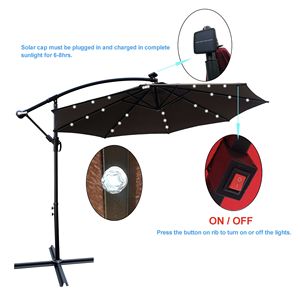 10 ft esterno a energia solare LED illuminato Patio ombrello impermeabile 8 costole a manovella Base croce parasole per giardino ponte cortile - Product Image 2