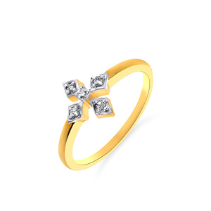 Bague géométrique florale en or jaune 18 carats avec diamant rond brillant de 0,10 carat, bijou de créateur - Product Image 1