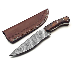 Cuchillo de Caza de Acero de Damasco de Diseño Superior, Alta Calidad con Mango de Madera de Agarre Cómodo, Personalizable OEM - Product Image 1