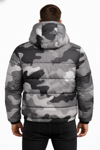 Mens Grey Solid Hooded Waterproof Breathable Puffer Jacket Winter Warm Quilted <b>Bubble</b> <b>Coat</b> Zip Casual Streetwear Outdoor - Product Image 5