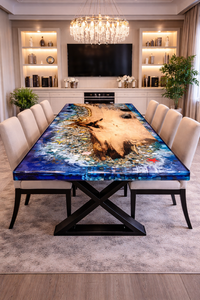 Luxury Large Rectangle <b>Epoxy</b> Resin Dining <b>Table</b> Natural Wood Slab Custom Handmade Diwali Ready Modern Design for Villa Hotel Use - Product Image 2